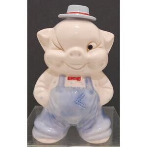 Lefton Winking Pig Piggy Bank W/Overalls MCM Collectible Japan Stamped #1616